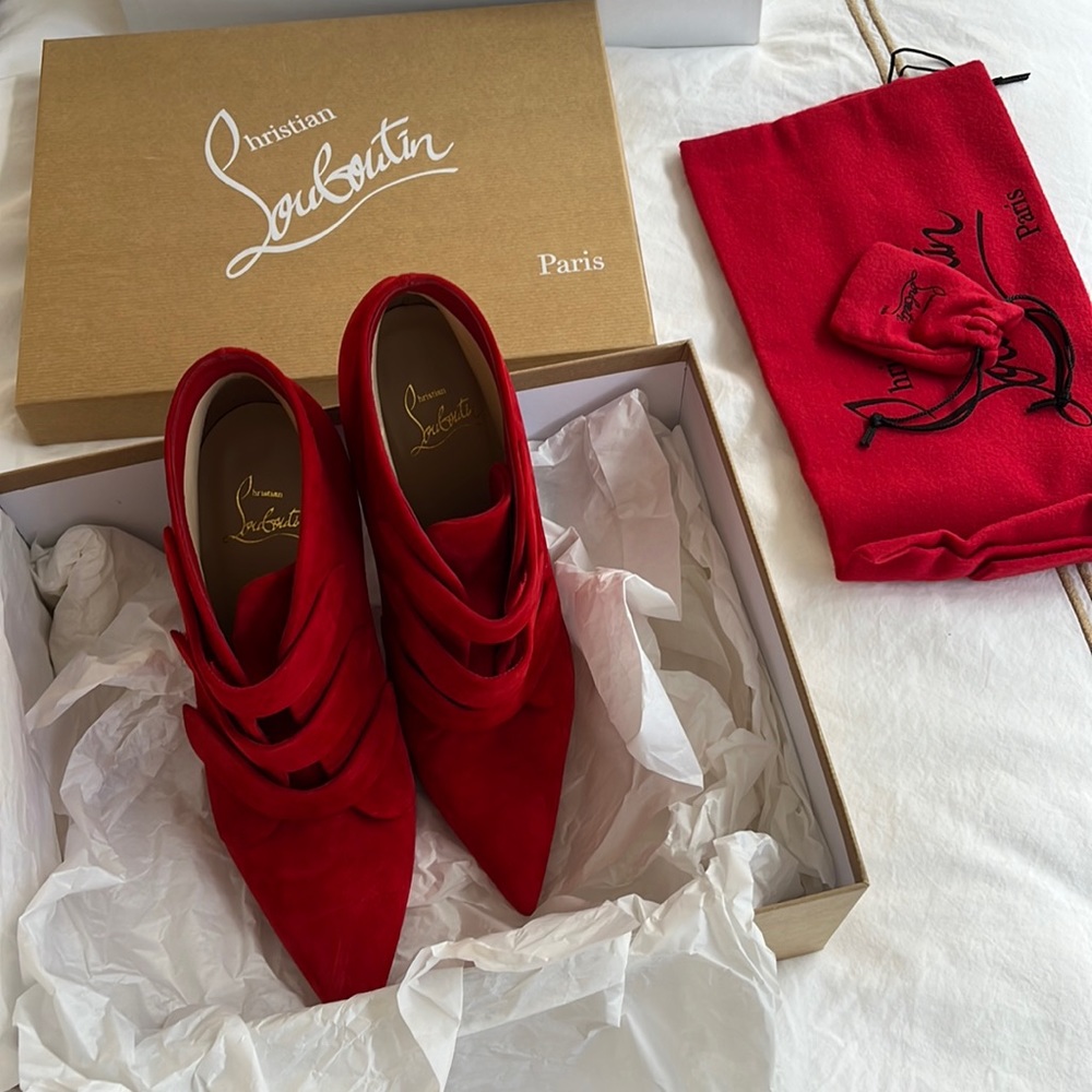 Red velour booties